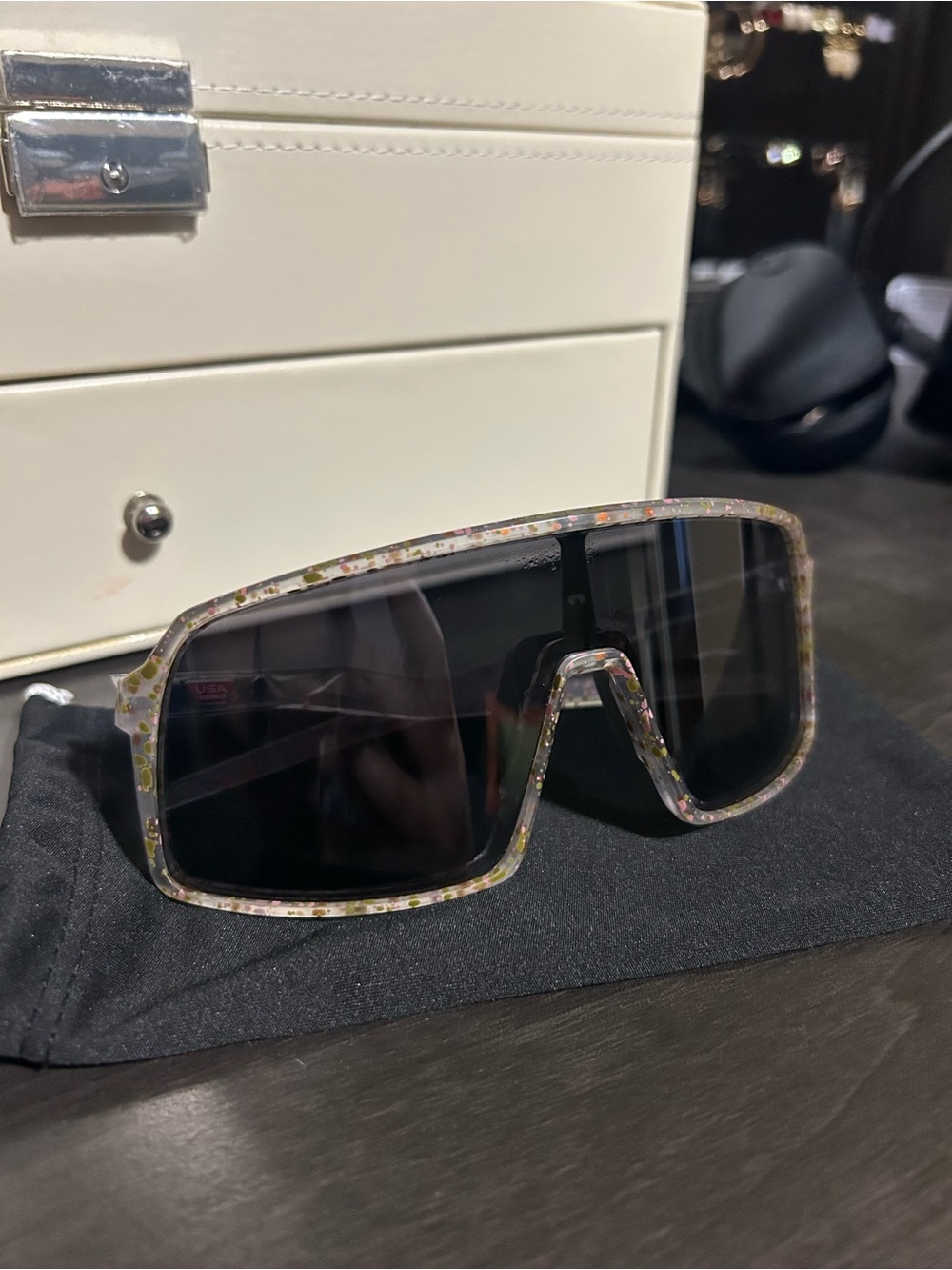 Oakley Oversized Shield Sunglasses - Speckle Frame with Black Lenses